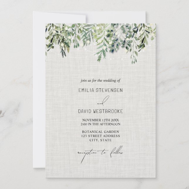 Linen Greenery Wedding Invitation (Front)