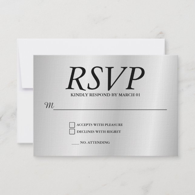 Linen Grey Wedding RSVP Response Reply Modern Card (Front)