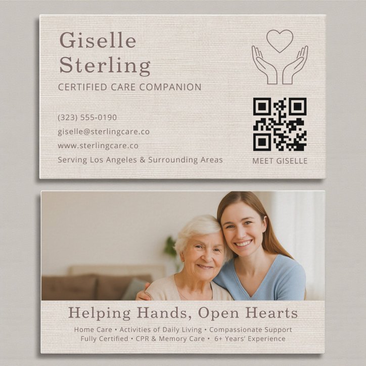 Linen Home Caregiver QR Code Certified Support Business Card