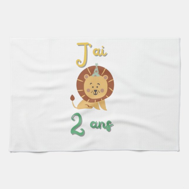 Linen I'm 2 years old - birthday gift Lion Kitchen Towel (Horizontal)