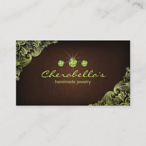 Customizable Linen Jewelry Business Card Chocolate Brown Lime