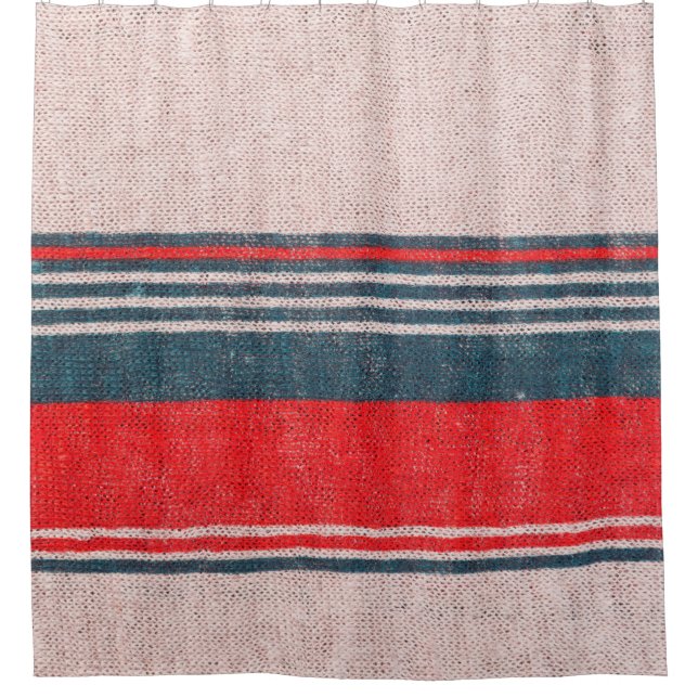 Linen knitwear texture with red print stripes  shower curtain (Front)