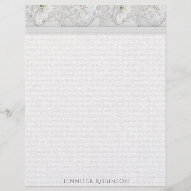 Linen, Lace and White Flowers Stationery  (Front)