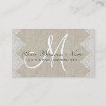 Linen Lace Simple Plain Monogram Business Card