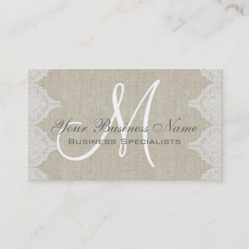 Linen Lace Simple Plain Monogram Business Card Template