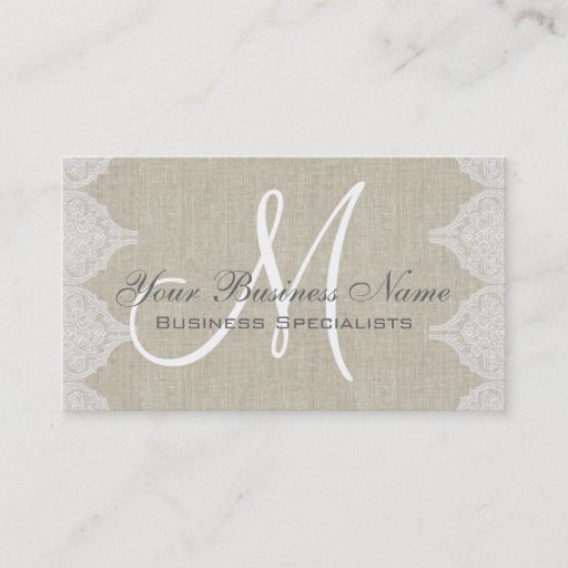 Customizable Linen Lace Simple Plain Monogram Business Card Template