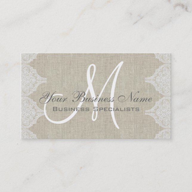 Linen Lace Simple Plain Monogram Business Card (Front)