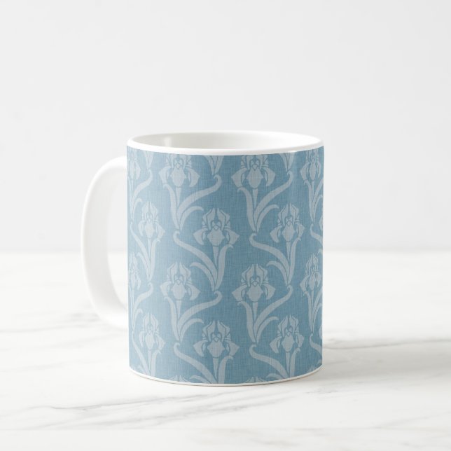 Linen-Look Art Nouveau Irises Coffee Mug (Front Left)
