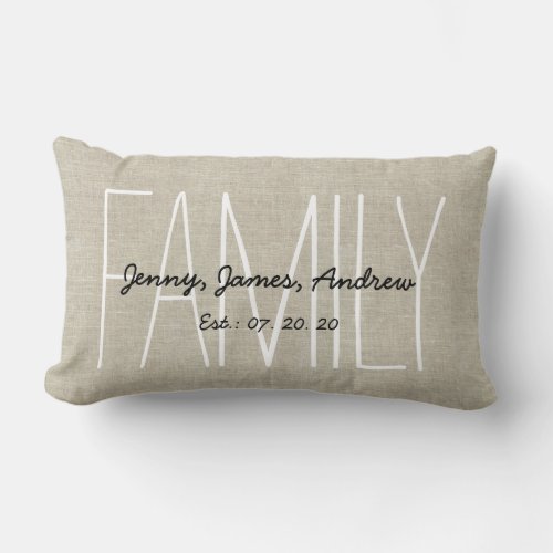Linen Look Custom Family Monogram Personalized Lumbar Pillow