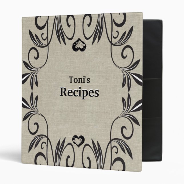 Linen Look Personalized Recipe Binder (Front/Inside)
