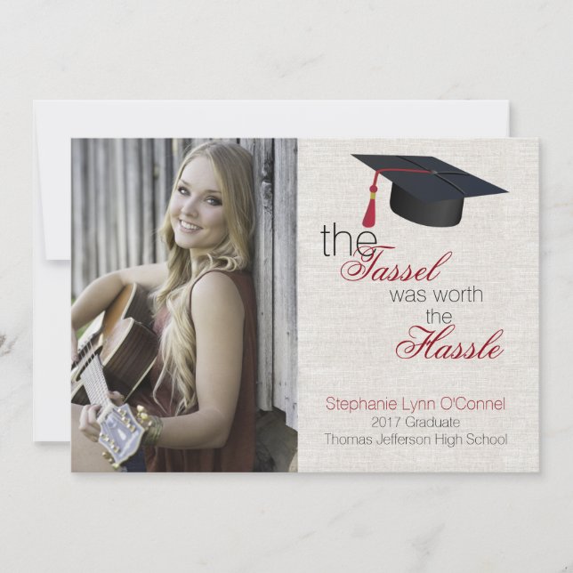 Linen Look Photo Graduation Announcement (Front)