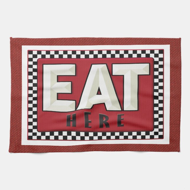 Linen Look Retro Sign Kitchen Towels (Horizontal)