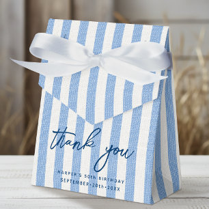 Linen Look Striped Birthday Thank You Blue White Favor Boxes