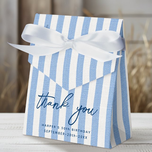 Linen Look Striped Birthday Thank You Blue White Favor Boxes (Creator Uploaded)