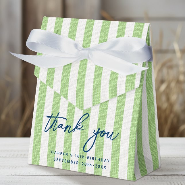 Linen Look Striped Birthday Thank You Green Party Favor Boxes (Creator Uploaded)