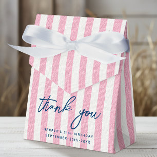 Linen Look Striped Birthday Thank You Pink Party Favor Boxes