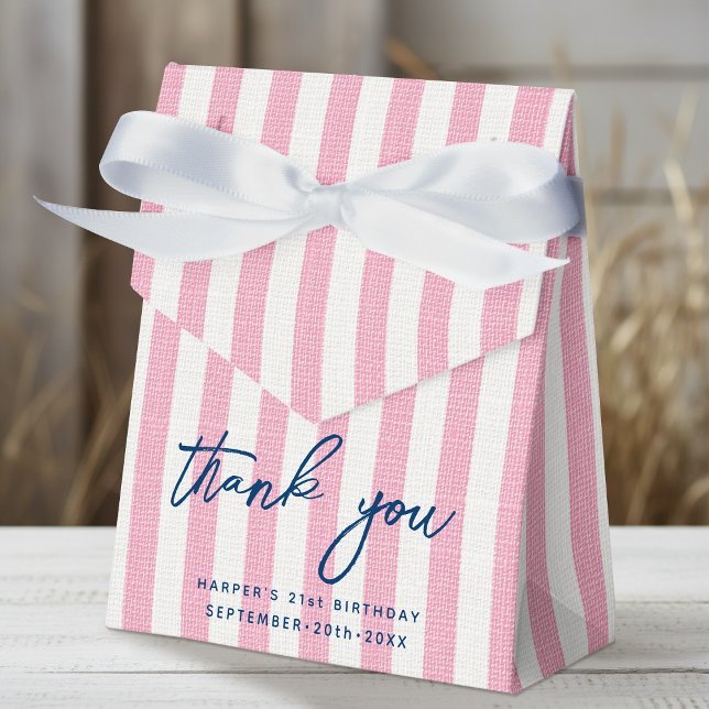 Linen Look Striped Birthday Thank You Pink Party Favor Boxes (Creator Uploaded)