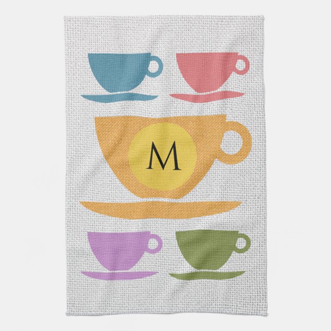 Linen Look Teacups Kitchen Towels (Vertical)