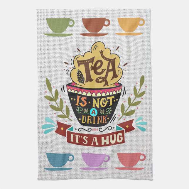 Linen Look Teacups Kitchen Towels (Vertical)