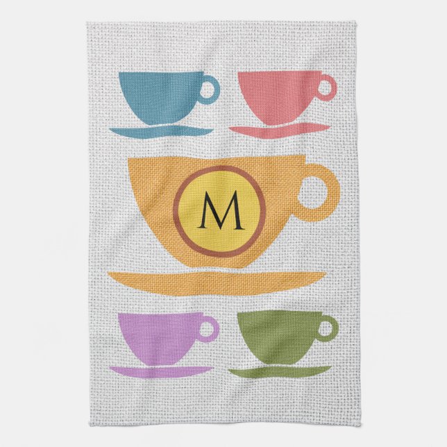 Linen Look Teacups Kitchen Towels (Vertical)