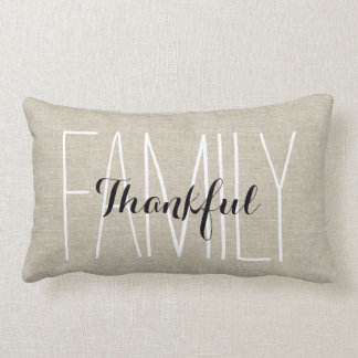 Linen Look Thankful Family Personalized Keepsake Lumbar Pillow