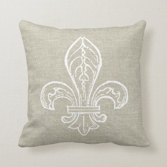 Linen Look With White Fleur De Lis Pillow Zazzle Linen Look With White Fleur De Lis Pillow