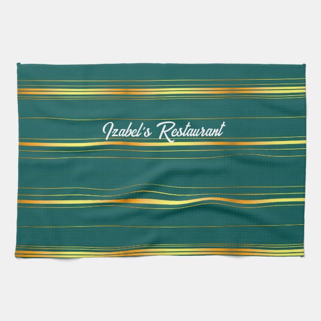 Linen Luxury Modern Green Gold Texture Collection Kitchen Towel (Horizontal)