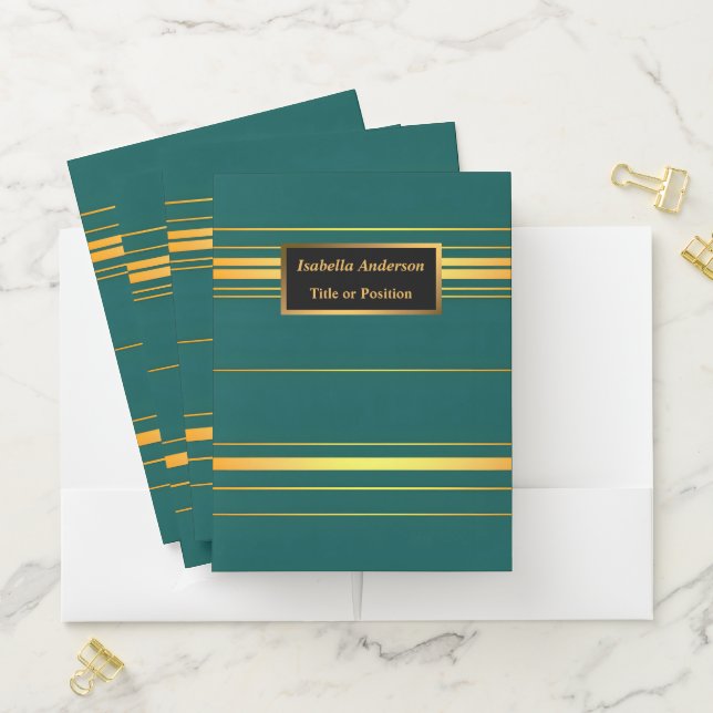 Linen Luxury Modern Green Gold Texture Collection Pocket Folder (In Situ)