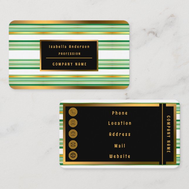 Linen Luxury Popular Green Gold Texture Collection Business Card (Front/Back)