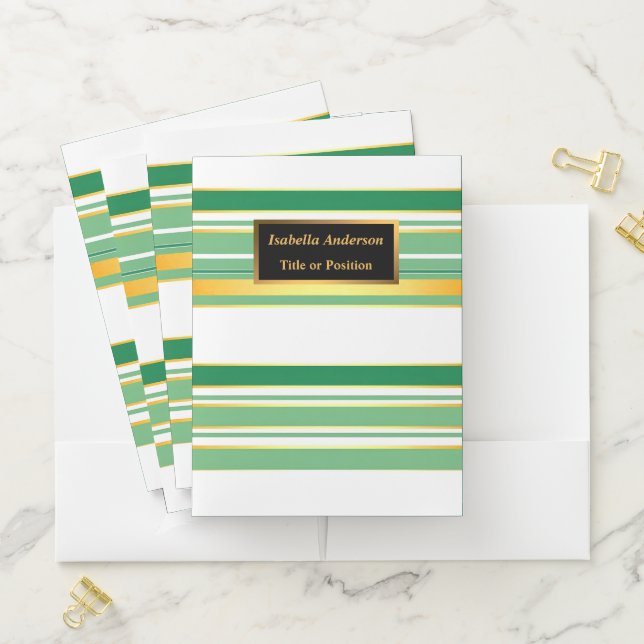 Linen Luxury Popular Green Gold Texture Collection Pocket Folder (In Situ)
