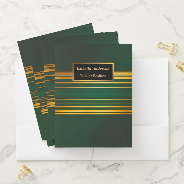 Linen Luxury Trendy Green Gold Texture Collection Pocket Folder (In Situ)