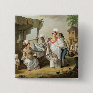 Linen Market, Roseau, Dominica, c.1780 (oil on can Pinback Button
