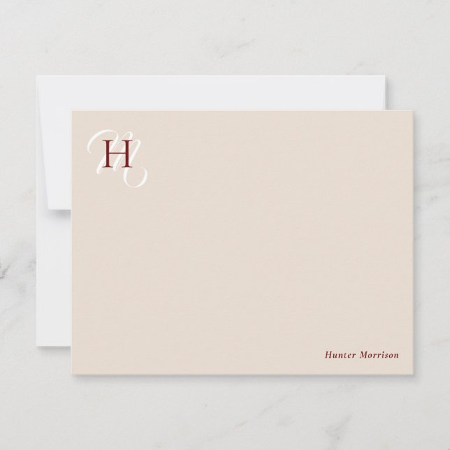 Linen & Marsala Stacked Initials Elegant Note Card (Front)