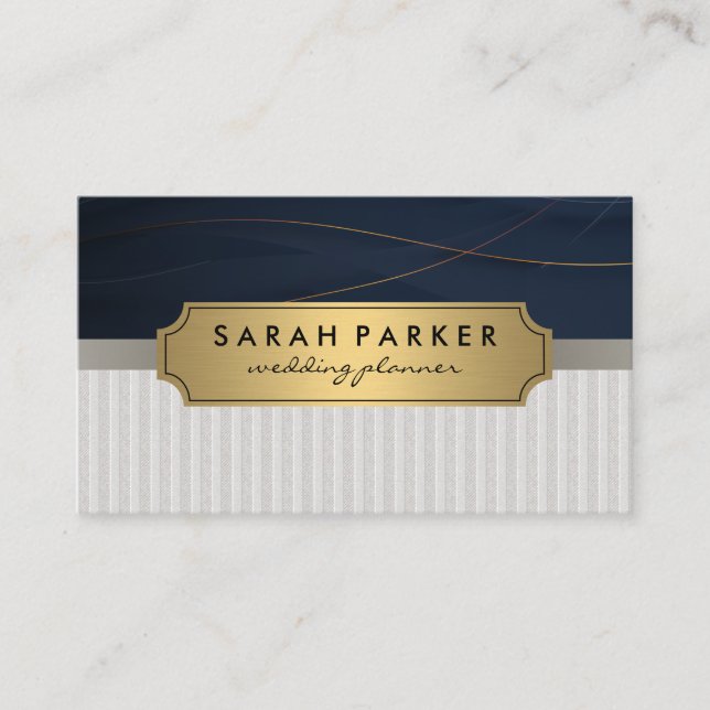  Linen Metallic Gold Blue Business Card (Front)