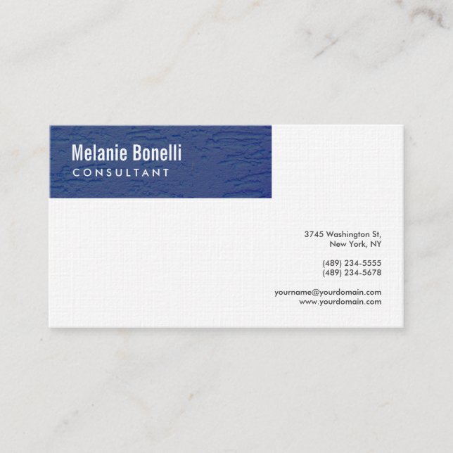 Linen Minimalist Plain Blue White Modern Standard Business Card (Front)