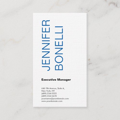 Linen minimalist plain modern blue white simple business card