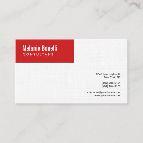 Linen Minimalist Plain Red White Modern Standard Business Card
