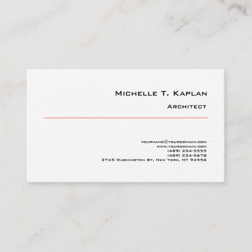 Linen Minimalist Simple Plain Architect Red White Business Card