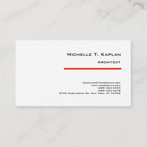 Linen Minimalist Simple Plain Architect Red White Business Card