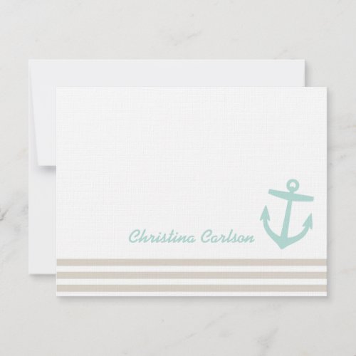 Linen &amp; Mint Nautical Stripes &amp; Anchor Stationery Custom Invitation