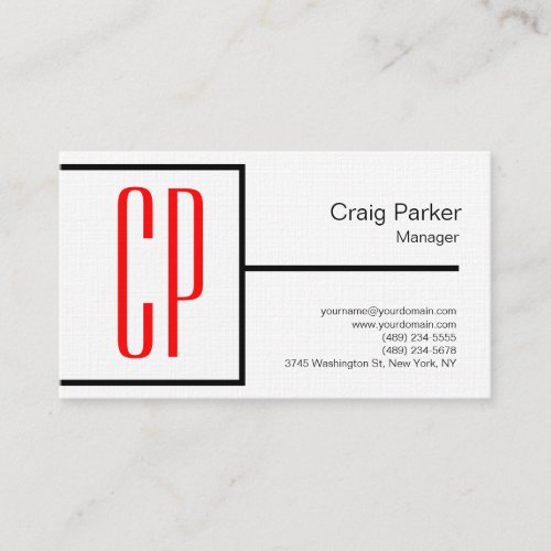Linen Modern Black White Red Monogram Professional Business Card