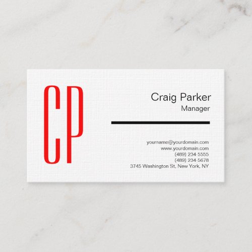 Linen Modern Black White Red Monogram Professional Business Card