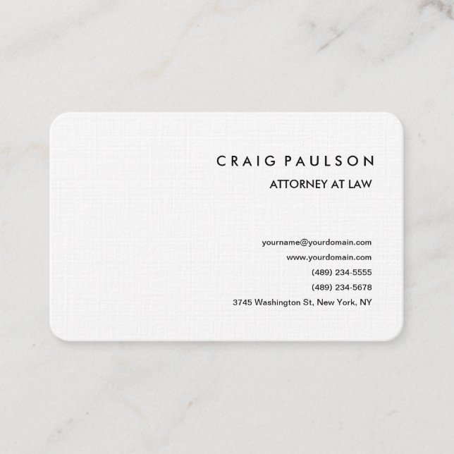 Linen Modern Elegant Plain Professional Minimalist Business Card (Front)