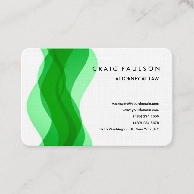 Linen Modern Green White Professional Minimalist Business Card (Front)