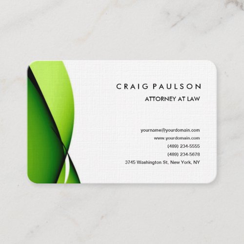 Linen Modern Green White Professional Minimalist Business Card