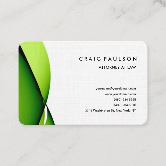 Linen Modern Green White Professional Minimalist Business Card (Front)