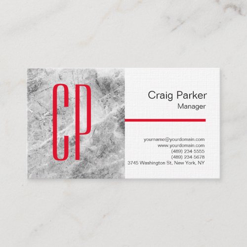 Linen Modern Grey White Monogram Professional Business Card