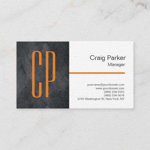 Linen Modern Grey White Monogram Professional Business Card