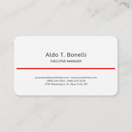 Linen Modern Minimalist Plain Red White Business Card