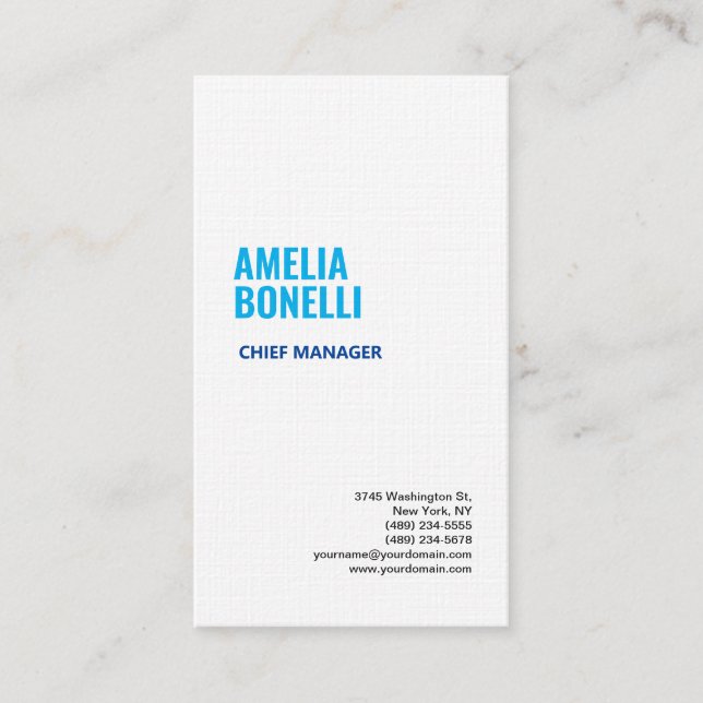 Linen Modern Minimalist Professional Blue White Business Card (Front)